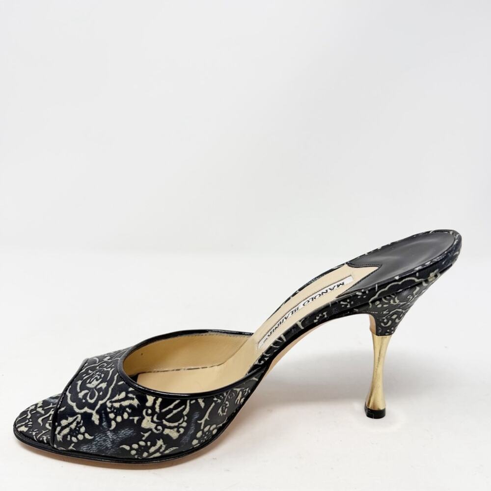 Manolo Blahnik Black Floral Print Mules Womens Size EU 37 - Picture 6 of 10